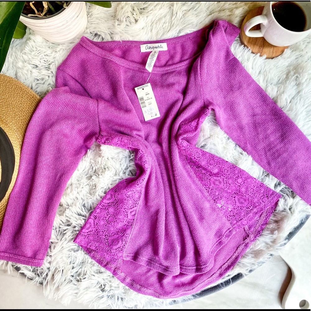 Pullover Sweater Scoop Neck Batwing Pink Lace Aero NEW